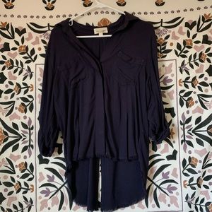 Anthro Blue Flowy Button Up